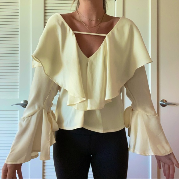 Lulus Silk Yellow Long-sleeved Blouse - Picture 1 of 3